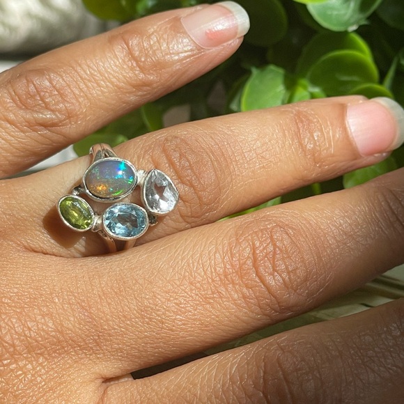 925 Sterling Silver natural Multi-Stone Fire Opal Ring,Topaz Peridot, OS - Picture 11 of 13